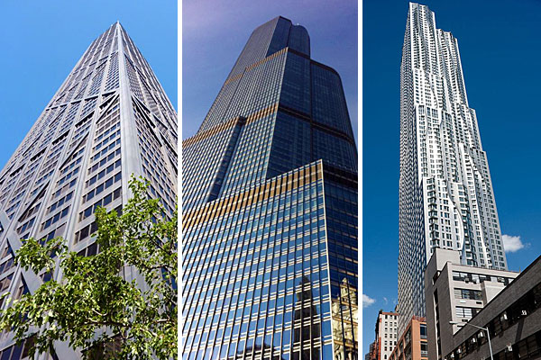 From left: the John Hancock Center, Trump International Hotel & Tower, and 8 Spruce Street, also known as Gehry New York