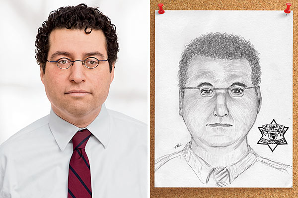 A photo of Dan Libenson and a sketch by Timothy McPhillips