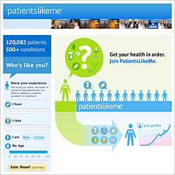 The front page of patientslikeme.com