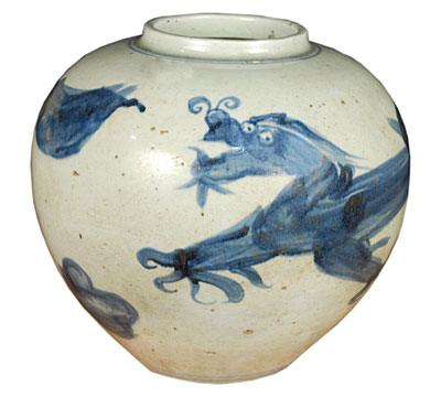 A ceramic vase with a painted dragon from Pagoda Red