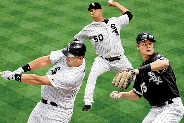 Adam Dunn, John Danks, and Gordon Beckham of the Chicago White Sox