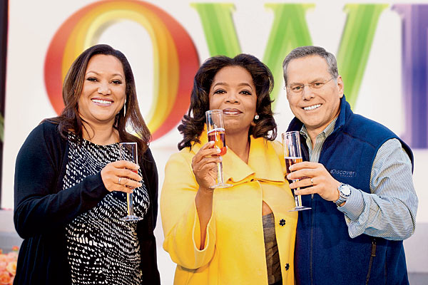 Winfrey with former OWN CEO Christina Norman and Discovery CEO David Zaslav at OWN’s 2011 launch