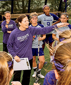 The NU lacrosse team with coach Kelly Amonte Hiller