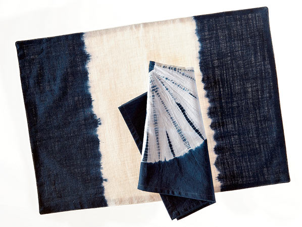 Tie-dyed linen place mat and napkin