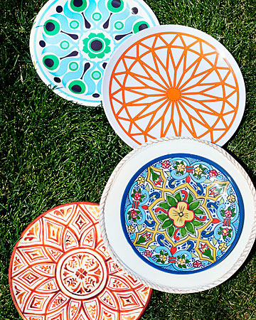 Kate Spade melamine dinner plate, Jonathan Adler melamine dinner plate, Pottery Barn melamine dinner plate and melamine salad plate, Williams-Sonoma melamine dinner plate