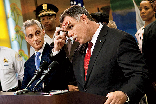 Garry McCarthy and Rahm Emanuel at a news conference