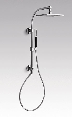 HydroRail-R shower column with Contemporary Square rain head and Shift Square hand shower