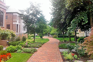 A pedestrian path in front of the home