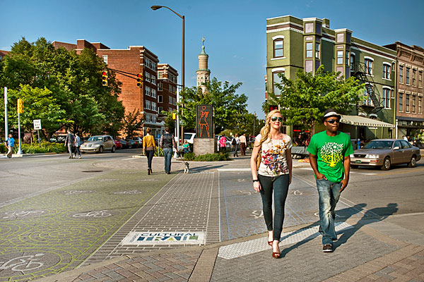 A bustling street in Indianapolis