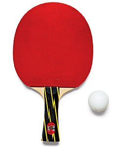 A ping-pong paddle and ball