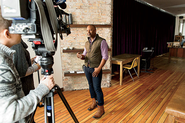 Gates being interviewed by ABC-7