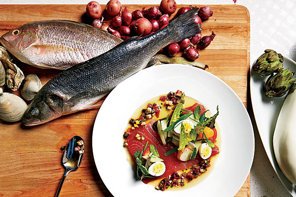 Ahi tuna niçoise carpaccio with quail eggs