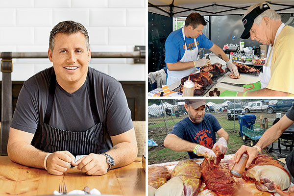 Charlie McKenna; McKenna and his dad, Quito; prepping a pork shoulder