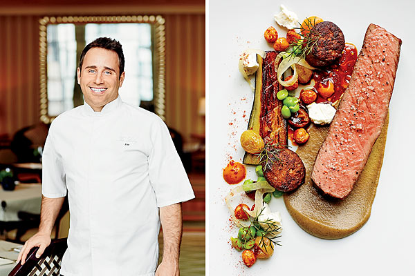 The Lobby’s chef Lee Wolen and his roasted Colorado lamb loin with lamb sausage and eggplant