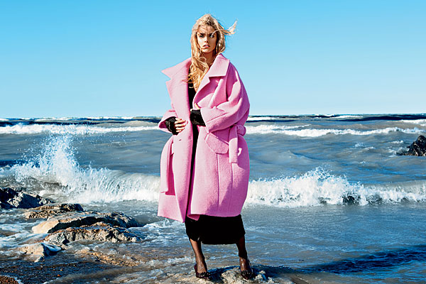 Wool-blend coat, synthetic-blend velour dress, leather kitten heels, Nutria and cashmere fingerless gloves