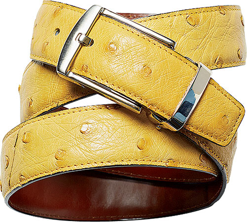 OSTRICH-EMBOSSED LEATHER BELT