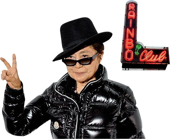 The Rainbo Club sign and Yoko Ono
