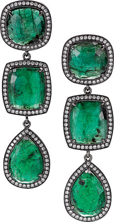 Dana Rebecca Designs emerald, rhodium, and diamond earrings