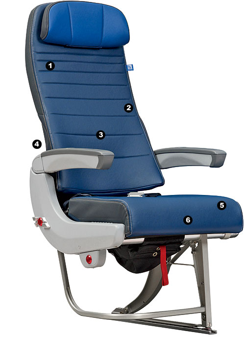 A new United Airlines airplane seat