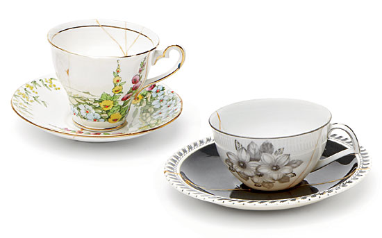Porcelain cup and saucer with gold mica detail