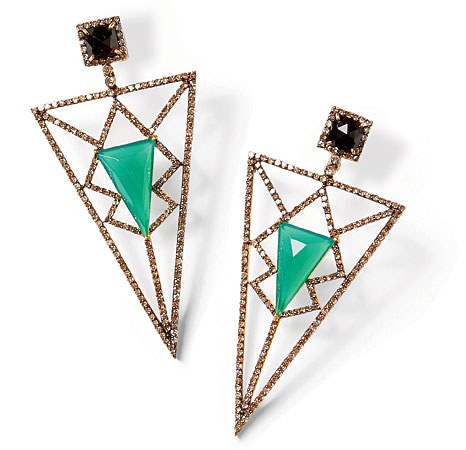 Diamond, green onyx, and 18-karat gold earrings