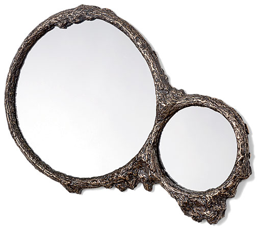 Double mirror in bronze (cast in carved-ice molds)