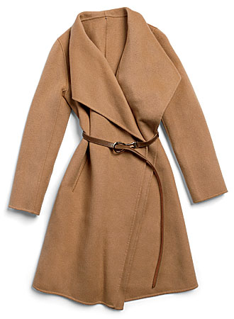 Wool coat with leather belt