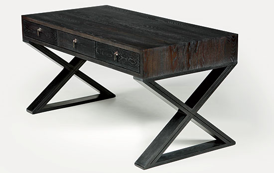Cerused oak desk with custom-plated pulls by Karin Hanke with Lagomorph Design