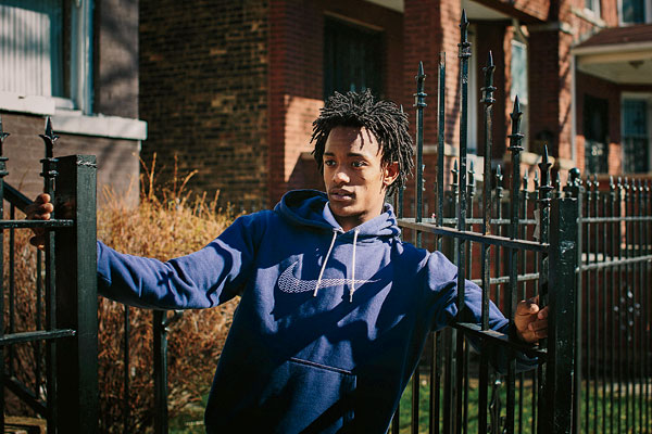 Jerryon Stevens outside his Humboldt Park home