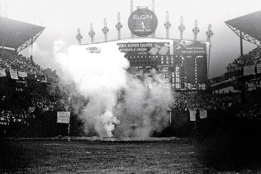 Detonating the records generated a plume of smoke.