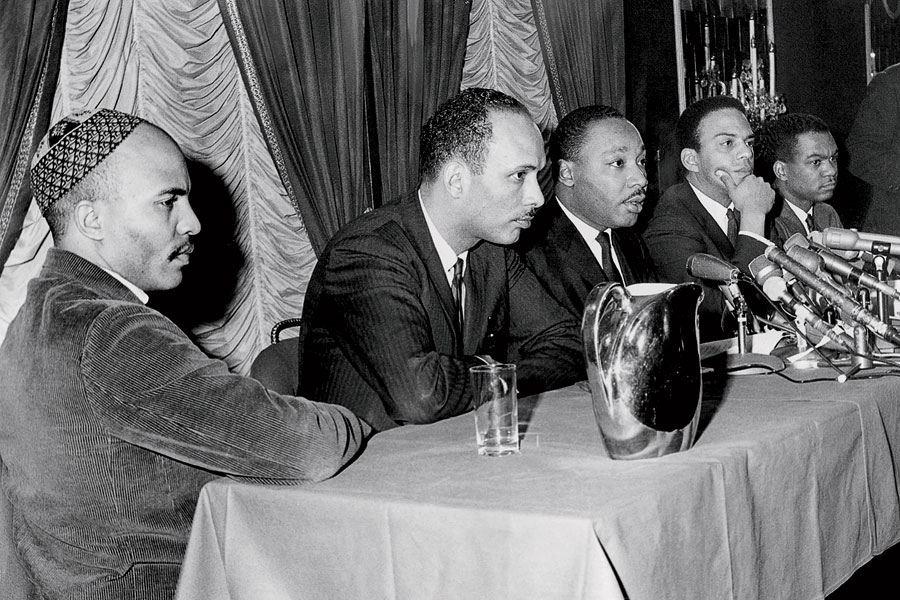 James Bevel, Al Raby, Martin Luther King, and Andrew Young announce the launch of the Chicago Freedom Movement.