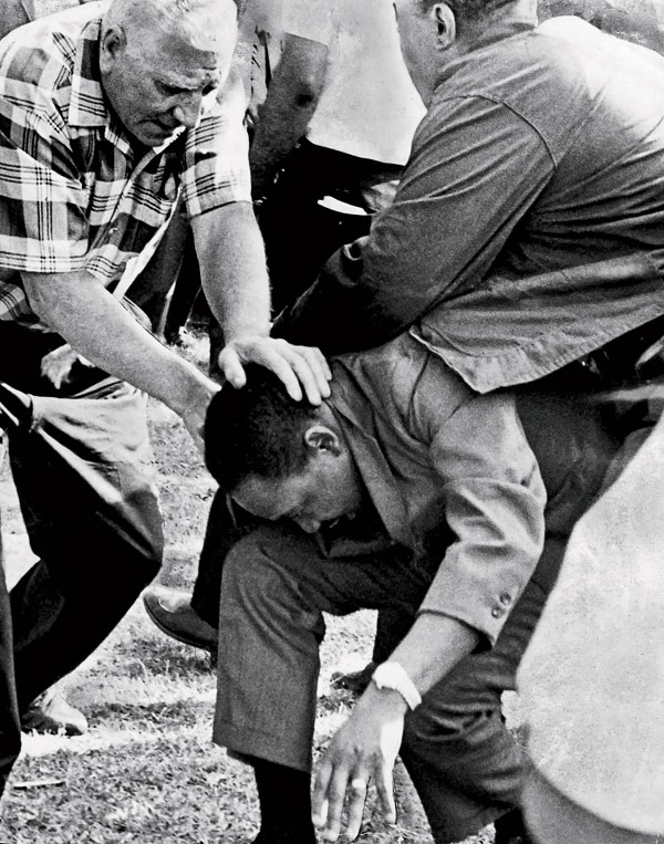 King after being struck by a rock at the August 5 protest.
