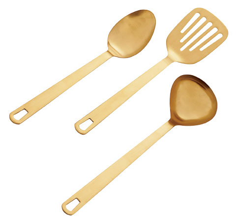 CB2 brushed gold kitchen utensils