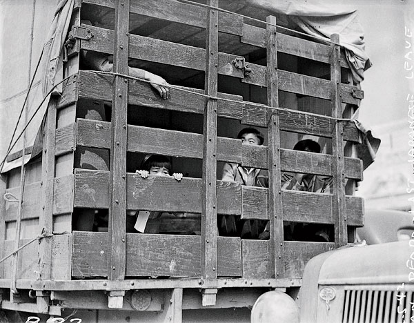 A truck packed with Japanese residents of San Pedro, California