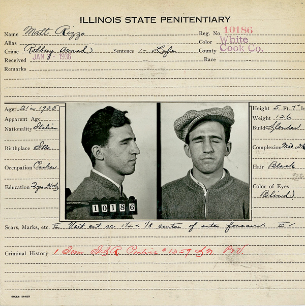 Matt Rizzo’s 1935 booking papers