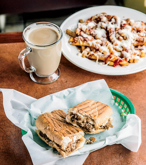 Cuban sandwich, fries, and café con leche