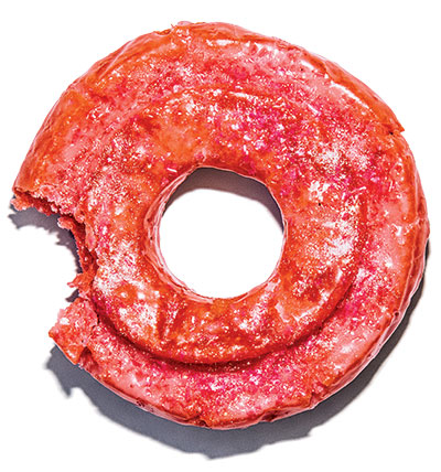 Raspberry old fashioned doughnut with blood peach glaze at Off Site Bar
