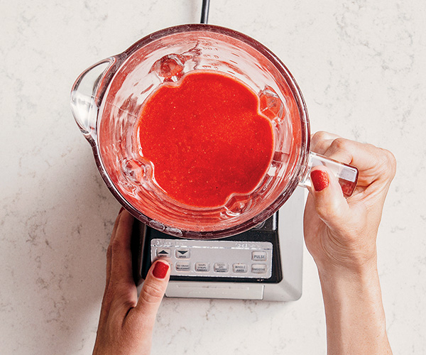 Strawberry paletas mixture in a blender