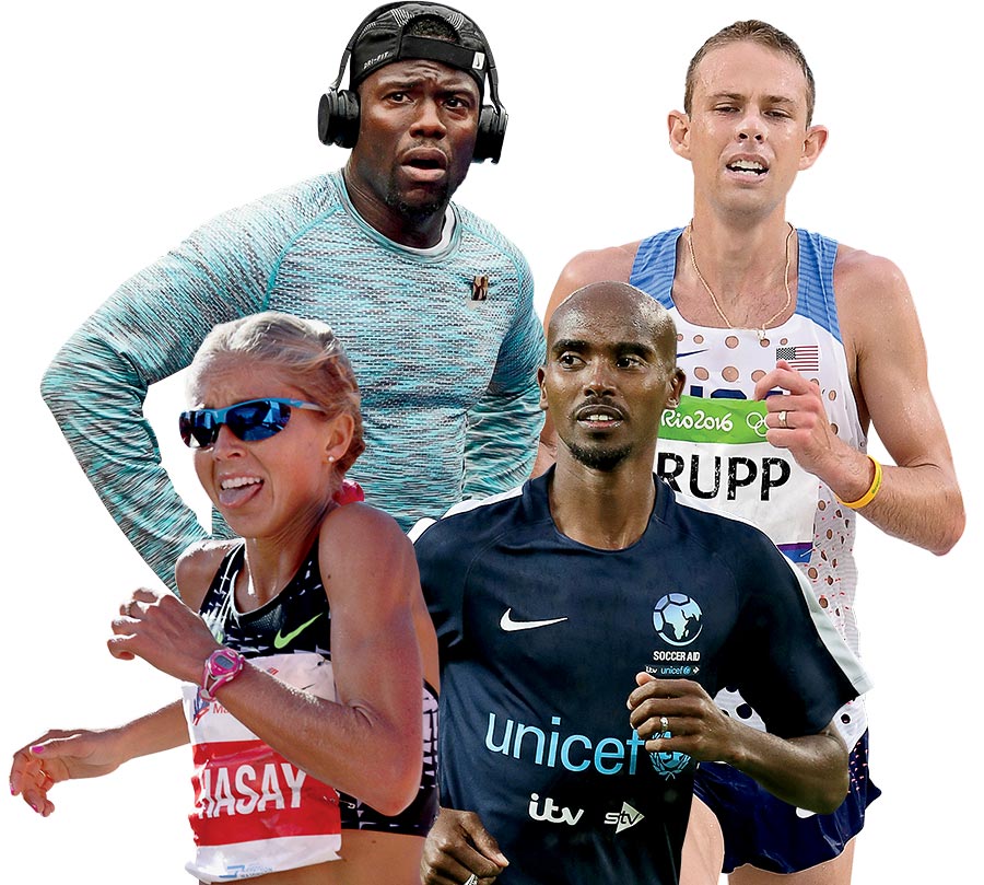 Kevin Hart, Galen Rupp, Mo Farah, and Jordan Hasay