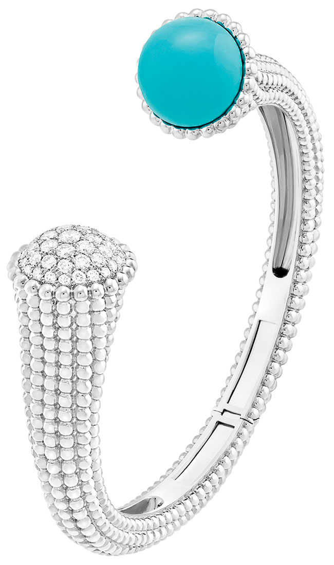 White gold, diamond, and turquoise bracelet