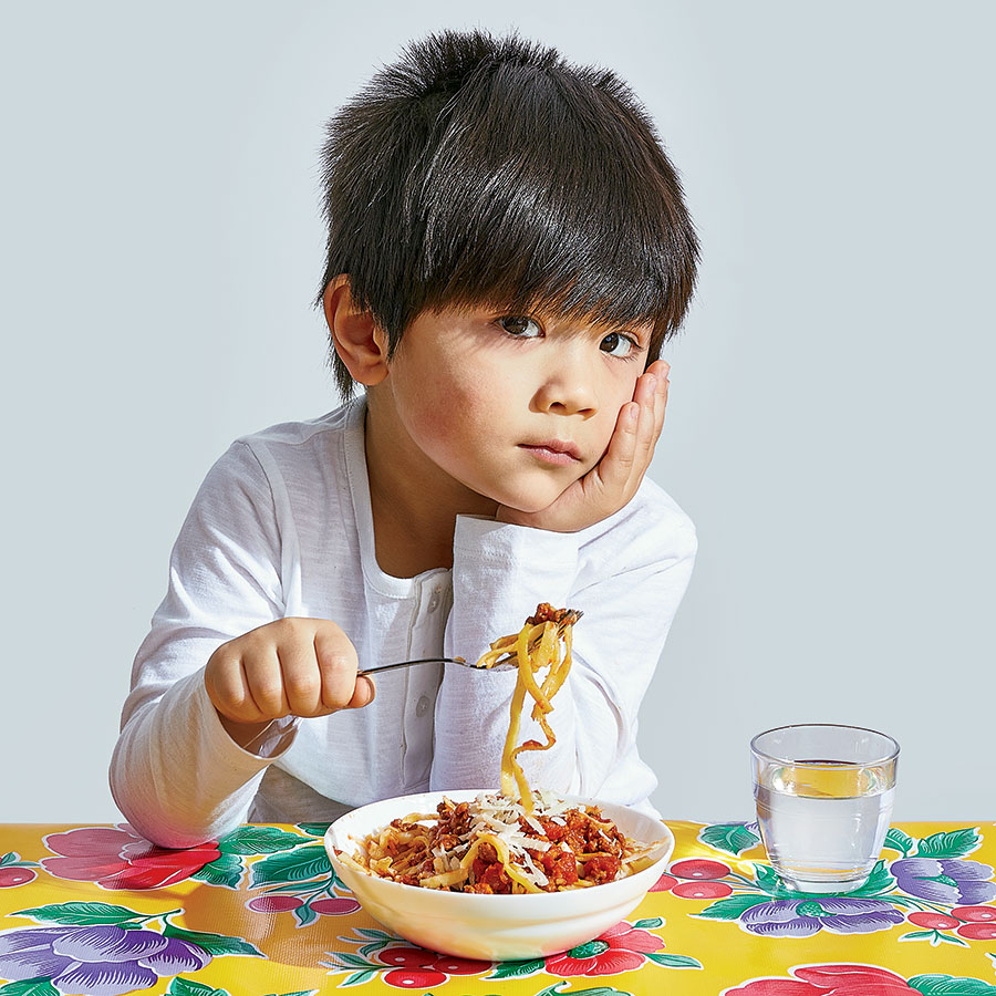 Roan eating Hands-on Spaghetti