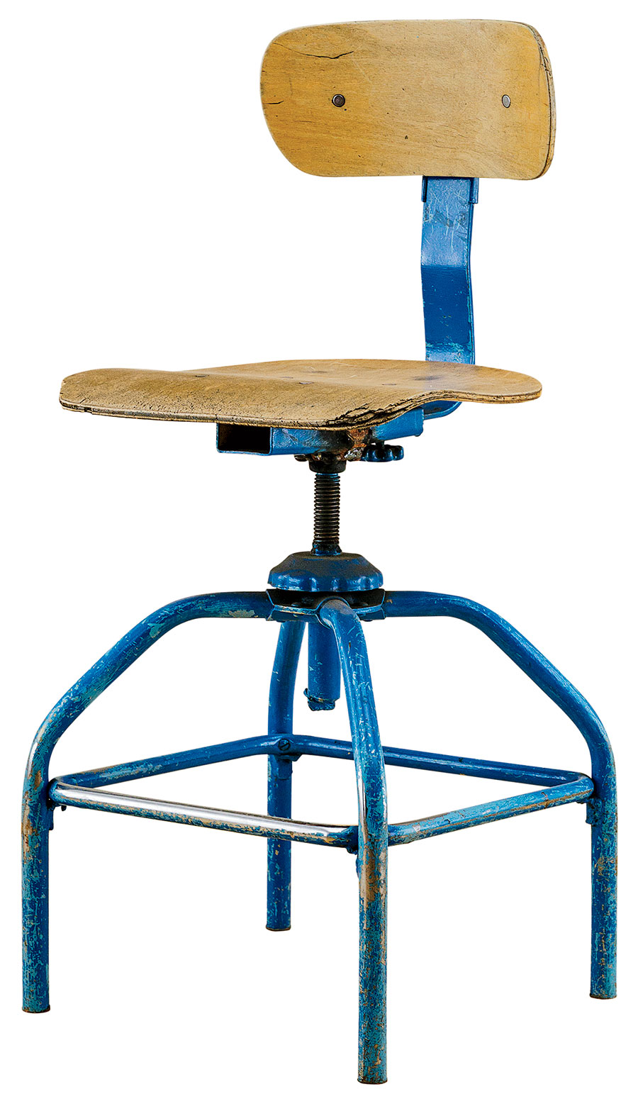 Oak veneer and steel drafting stool