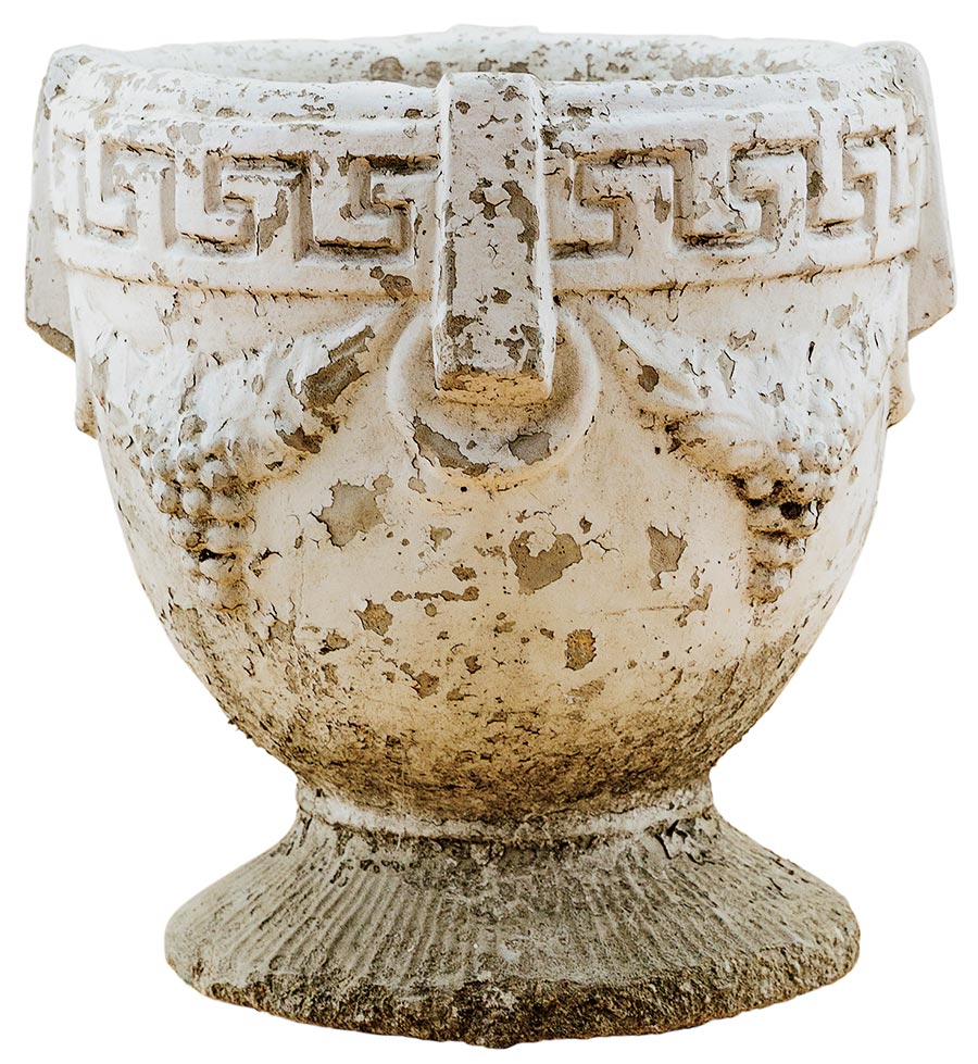 Greek-style poured-concrete flower urn
