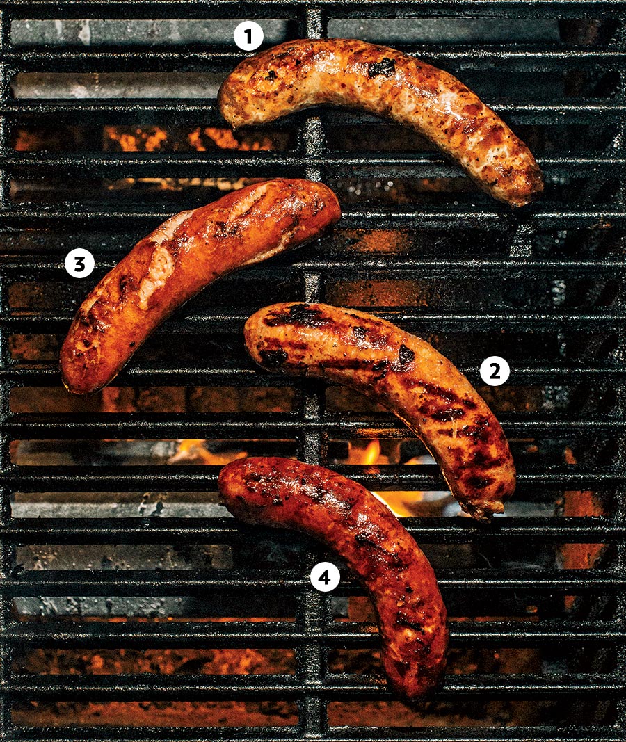 Various sausages on the grill