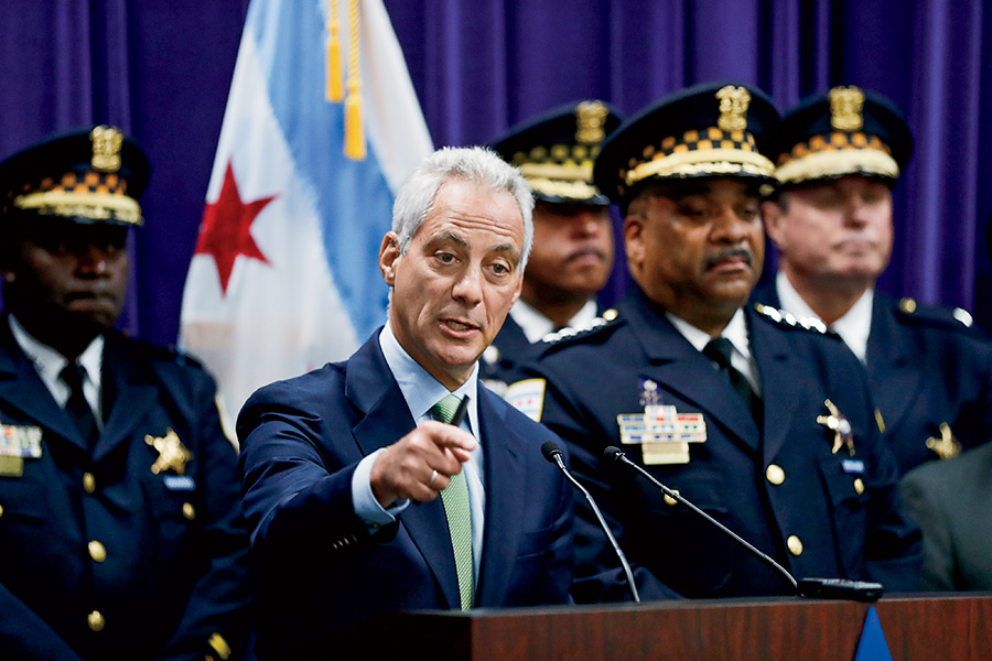 Emanuel at a press conference