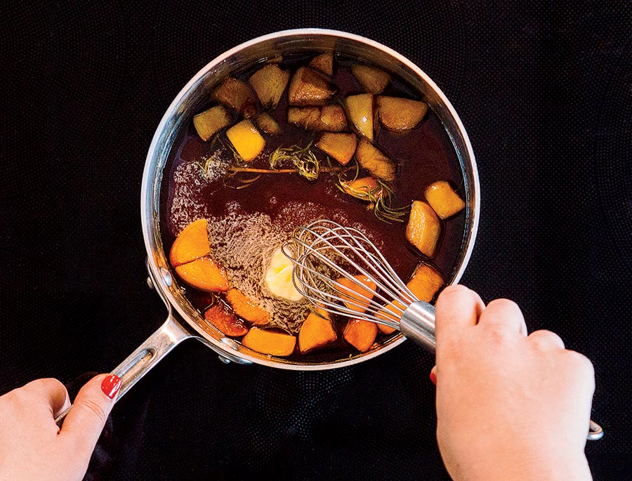 Simmering peaches