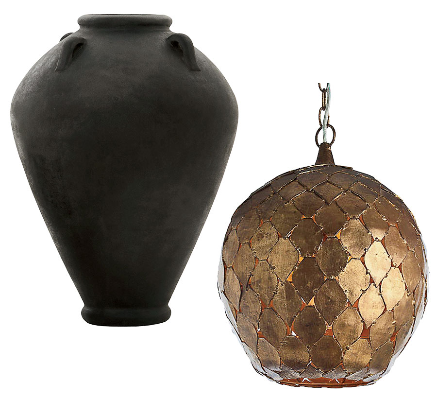 Terra cotta vase and an Arteriors iron pendant