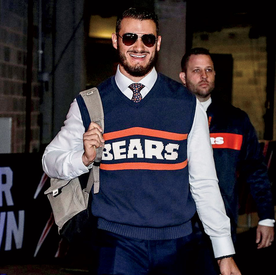 Trubisky arriving at Soldier Field as Mike Ditka for a game before Halloween last year