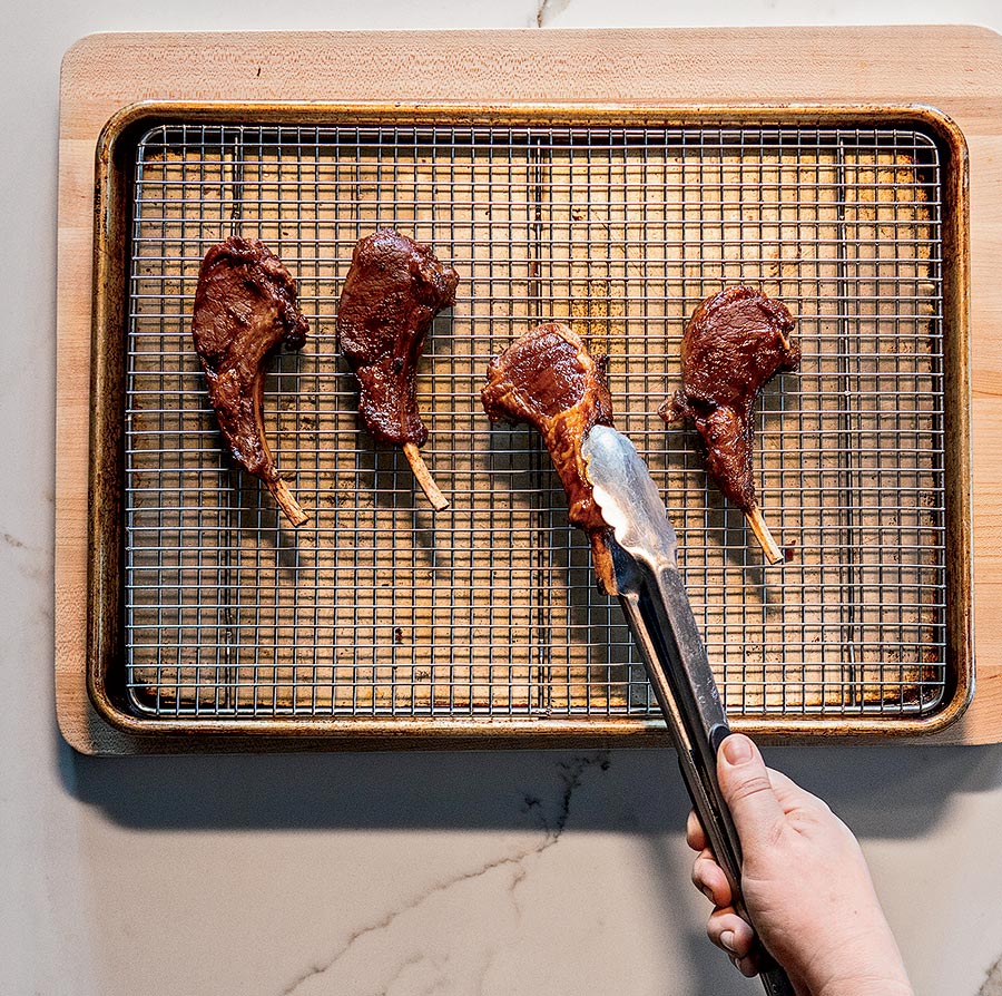 Lamb chops on a broiling rack