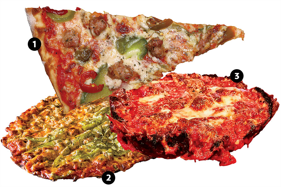 Pizza from Piece, Vito & Nick’s, and Pequod’s